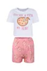 Mulheres Mulheres Mulheres Dois Peça Summer Shorts Conjuntos Doces Donuts Pizza Padrão Algodão Crop Top + Shorts Correspondência de terno roupas 210517