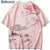 Bebovizi Japanse stijl kersen t-shirt streetwear korte mouw t-shirt katoen roze tees mannen harajuku hip hop oversized t-shirt 210629