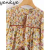 Multicolor Floral Print Sukienka Kobiety Lace Up O Neck Długi Rękaw Casual Loose Spring Plus Size Short Vestido 210430