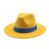 Fedora Hats Men Menリボンバンドベルトワイドブリムクラシックベージュホワイトフェルトハットブリティッシュエレガントな魅力者男性Sun女性帽子2459671