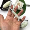 Blackish Green Jade Cool Face Massager Rolling Clearing Natural Sliuming Женщина красота Зеленый Джейд Камень Стимулятор мышц Мышц Уход за телом Устройство