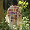 Puro artesanal retrô Mori menina artes fan knit oco lenço xaile triângulo original tassel cabo 210427