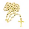 Pendentif Colliers Religieux Couleur Or Gravé Rosaire Perles Collier Croix Chrétienne Bénédiction Prière Bijoux Cadeau