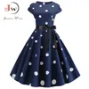 Kvinnor Sommarklänning Vintage Blomstryck Rockabilly Robe Femme Sundress Vestidos Plus Size Polka Dot Party 210623