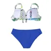 Maillots de bain pour femmes 2021 femmes maillot de bain deux pièces ensemble de vêtements feuilles imprimé motif haut de Bikini Shorts bleu marine/noir Royal