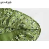 Зеленое цветочное платье для печати Женщины сексуальные квадратные шеи слойки рукав A-Line короткие женские праздники летние Vestido 210514