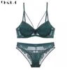 Reggiseno push-up nero con fasciatura di moda Set di reggiseno push-up sexy in pizzo Reggiseno con ricami in pizzo Reggiseno intimo in cotone spesso Reggiseni donna verde X0526