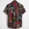 Estilo da África Camisetas Homens Manga Curta Impressão Casual Mens Camisa Férias Hawaiian Camisas Câmeras Coloridas Roupa De Linho étnica 210524