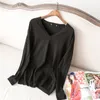 P905 Jesienne damskie Cute Elegancki V Neck Loose Casual Knit Sweter Sweter Długim Rękaw Spring Tops Sueter Mujer 210527