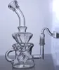 Clear Glass Bong Recycler Hookahs Glass Water Pipes Triple Cyclone Ball Arm Unique Dab Rigs With 14mm Joint Large Portable & Durable