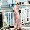 V-neck Batwing Sleeve Empire Fit and Flare Ankle-Length Dress Summer Long Women Vintage Print Chiffon es 210603