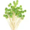 100pc Flamingo Bamboo Pick Buffet Pineapple Cactus leaves Cupcake Fruit Fork Dessert Salad Stick Cocktail Skewer for Party Decor 211105