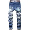 Erkekler Kotlar Erkekler Sokak Giyim Moda İnce Fit Streç 3D Kişilik Deseni Renk Basılı Denim Pantolon Düz Mavi Kovboy Pantolon
