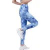 Women's Leggings INDJXND Spandex High Waist Push Up Pants Elastic Gradient Blue Flower Fittness Sport Women Running Ankle-Length