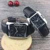 Luxury Lovers Watches Classic Design Top Brand Women Män tittar på Square Black Leather Strap Ladies Wristwtach Mens armbandsur COUP2336