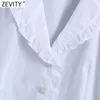 Zeefity Dames Sweet Agaric Lace White Smock Blouse Office Dames Puff Sleeve Diamond Buttons Shirts Chique Blusas Tops LS7709 210603