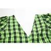 Summer Beach Femmes Vintage Green Plaid Crop Robe V-Col V-Col à manches courtes E-Girl Robes Street Club Lâche Ins Robes Mujer 210515