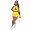 Wholesale Summer Clothes Women Tracksuits Sleeveless T Shirt Shorts Two Piece Set Anchor Print Outfits Casual Sports Suits Bulk 7098