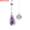 WOJIAER pierre naturelle cône arbre de vie pendentif spirituel hexagone Quartz cristal Chakra chaîne pendule pour radiesthésie BO948