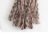 Holiday Women's Spring Slim Bantning Wild Snake Print Långärmad V-hals Jumpsuit Wide Ben Kvinna Elegant 210507