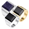 titanium steel cast men's Square Store Ring HIP Hop Punk vintage black gem Slivery Color Wedding Rings For Men Jewelry