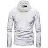 Mens Turtleneck Velvet Velour T-shirt Autumn Slim Fit Long Sleeve Tshirt Male Hip Hop Casual Streetwear Tee Shirt Homme 210522