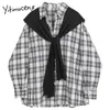 Yitimuceng Vintage Plaid Shawl Blouse Women Button Up Shirts Loose Spring Long Sleeve Turn-down Collar Office Lady Tops 210601