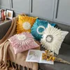 Cuscini stile moderno rosa bianco 45 * 45 cm cuciture in velluto 3D fiori di crisantemo cuscino vita cuscino blu custodia 211203