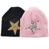 Strass coloridos estrela padrão gorros recém-nascidos outono inverno macio mais grosso veludo bebê meninos meninas chapéus gorro doces cor bonés