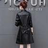 Faux cuir veste femmes printemps automne mode coréen mince spectacle mince noir grande taille PU manteaux avec ceinture feminina LR768 210531