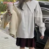 Aelegantmis Sailor Collar Casual Loose Shirt Blusar Kvinnor Koreansk Stilish Lantern Sleeve Kvinna Gullig Blus 210607