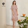 Fansilanen bloemen print chiffon lange wrap jurk vrouwen v-hals ruche elegante zomer boho rood sexy bandage strand es 210607