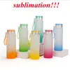 Bottiglia d'acqua per sublimazione da 500 ml Bottiglie d'acqua in vetro smerigliato Creativo portatile BPA gratuito Trasferimento di calore Tazza d'acqua Colore sfumato