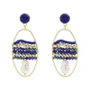 Brincos frisados ​​coloridos multi camadas para mulheres Bohemia Weave Beads Geométrico Oval Dangle Brincos
