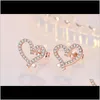 Stadnina Drop Delivery 2021 EST Projektant Miłość Serce Z Kryształ 18K Pozłacane Kolczyki Shining Diament Dla Kobiet Kolczyki Białe Cyrkon