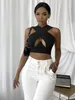 Women's Criss Cross Tank Tops Sexy Sleeveless Solid Color Cutout Front Crop Top Party Club Streetwear Summer Lady Bustier Camis