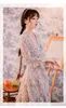 Spring Women Long Fairy Party Dress Vintage Elegant V-Neck Long-Sleeve Blommigryck Ruffles Chiffon Maxi Kvinna 210519