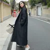 LANMREM rue Style mince noir surdimensionné revers dos évent bouton femme Long coton manteau Jaqueta Feminina WTH1201 210819