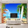 Wallpapers Custom Mural Wall Art 3D Stereoscopic Brick Sandy Beach Coconut Tree Po Background Wallpaper Painting Living Room