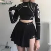 SUCHCUTE sexy gothic high waist women pleated mini skirt with short ribbons A-line Skirts streetwear solid female party outfits 210619