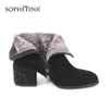 SOPHITINA Comfortable Square Heel Boots Warm Fashion Design Floral Round Toe Kid Suede Handmade Shoes Women's Boots PC209 210513