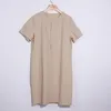 Mujeres de manga corta bolsillo vestido midi botón sólido más tamaño 5xl vestidos femenino primavera verano vintage vestidos rectos 210323