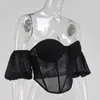 Colysmo Désossé Bustier Tops Femmes Sexy Hors Épaule Dos Nu Blusas Voir À Travers Mesh Corset D'été Noir Désossage Rembourré Blousees 210527