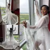 Bridal pióro macierzyństwo szaty śliski zwyczaj wykonane kobiety długie sukienki fotograficzne soot plaża urodziny impreza tiul