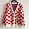 2023 Kvinnor Sticked Cardigans Coat Love Shape Printed Tops Fashion V-Neck Button Lady Knits Casual Elegant Lady Sweater Jacket