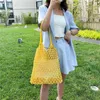 Shopping Bags Bolso De Hombro Informal Cuadrado Alta Capacidad Para Mujer Bolsa Mimbre Paja Con Forro Lona Tejido a Mano Playa 220303