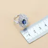 Accessori da sposa donna Colore argento Blu CZ Set di gioielli Orecchini pendenti Collana e anello per donna Set da sposa H1022