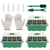 Caixa de plástico de três peças com 12 buracos sementes kit de starter planta propagadora bandeja conjunto de germinação cresce plantadores potes