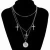 Wgoud Gothic Punk Cross Pendant Choker Necklace For Women Men Exaggerated Hip Hop Vintage Short Chains Collar Club Jewelry Gift G1206