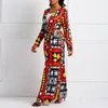 Women's Trench Coats Women's African Ethnic Print Long Coat Women Overcoat Autumn Outwear Red Plus Size Womens Clothes Lace Up Boho